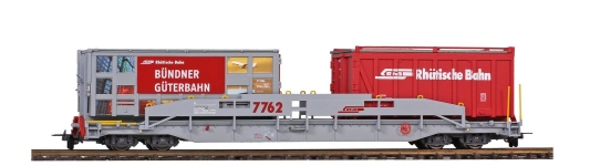 Bemo 2290122 - H0m - Containertragwagen mit Mulden RhB & Güterbahn, RhB,Ep. VI